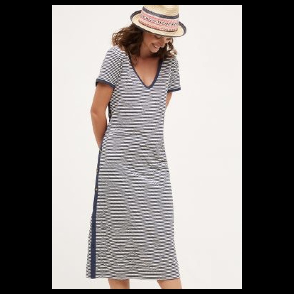 Anthropologie Navy and White Striped Midi Dress